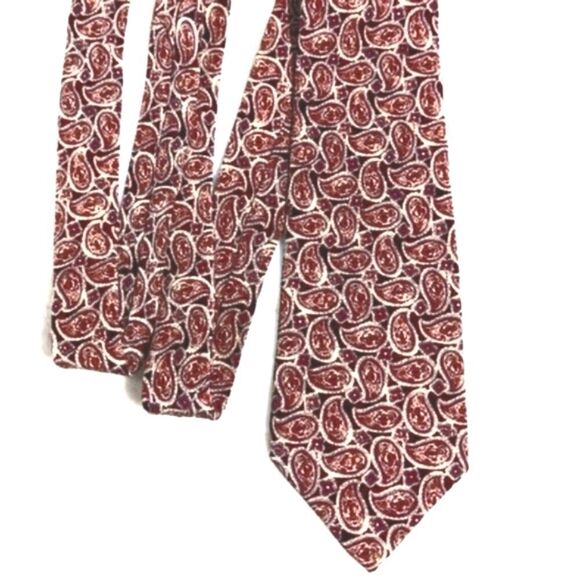 Men's Vintage 100% Italian Silk Tie  Burgundy Paisley Motif - Picture 2 of 13